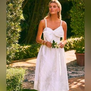 Lilly Pulitzer Grad Bridal Ellara Jacquard Midi-Dress Ivory Cream Bow SZ 6